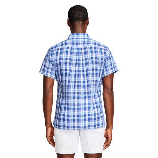 SHORT-SLEEVE MADRAS WOVEN BUTTON-DOWN SHIRT - TWILIGHT BLUE