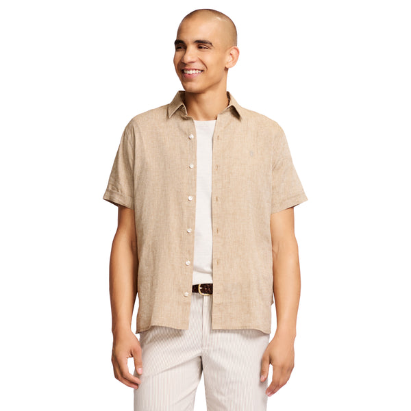 EASY WEAR LUXURY LINEN SHORT-SLEEVE SHIRT - SILVER BIRCH BEIGE