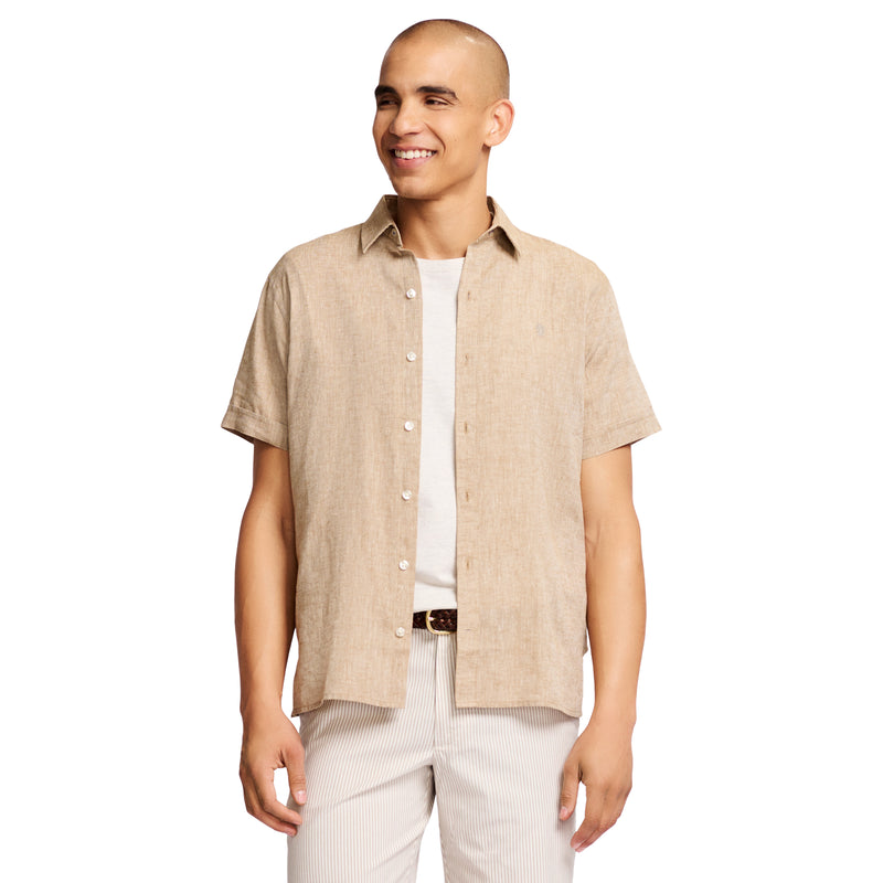 SHORT-SLEEVE EASY WEAR LUXURY LINEN SHIRT - SILVER BIRCH BEIGE