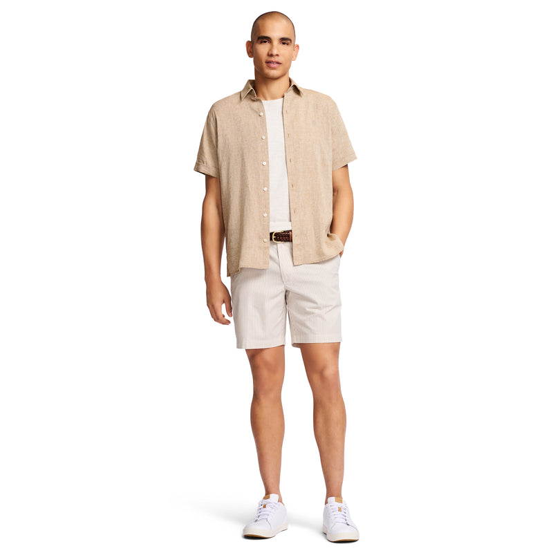 SHORT-SLEEVE EASY WEAR LUXURY LINEN SHIRT - SILVER BIRCH BEIGE