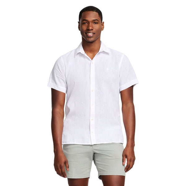 SHORT-SLEEVE EASY WEAR LUXURY LINEN SHIRT - BRIGHT WHITE