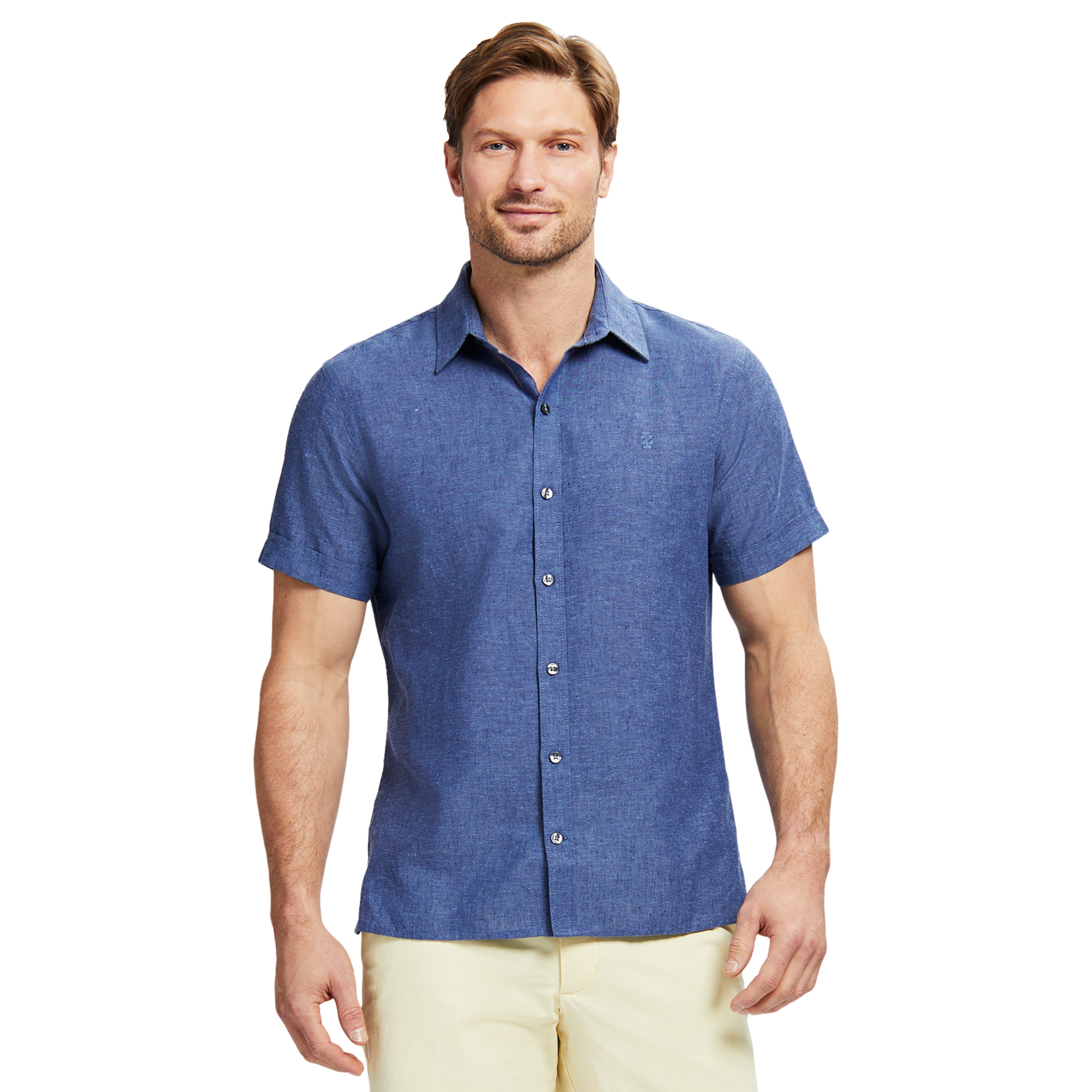 SHORT SLEEVE EASY WEAR LUXURY LINEN SHIRT MEDIEVAL BLUE – IZOD