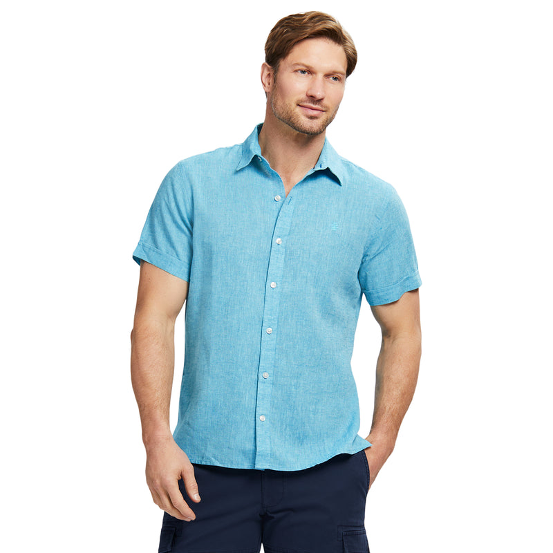 SHORT-SLEEVE EASY WEAR LUXURY LINEN SHIRT - LIMPET SHELL TURQUOISE