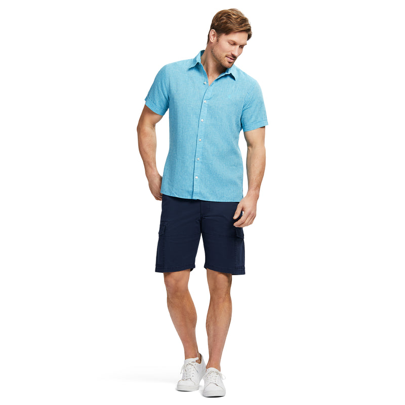 EASY WEAR LUXURY LINEN SHORT-SLEEVE SHIRT - LIMPET SHELL TURQUOISE