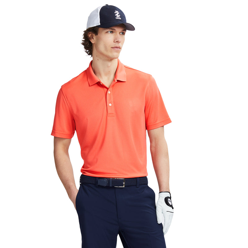 PERFORMANCE GOLF GRID SHORT-SLEEVE STRETCH POLO - DEEP SEA CORAL