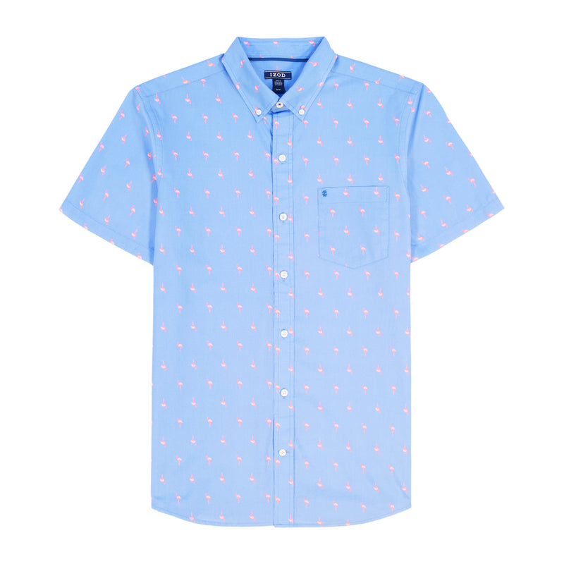 SHORT-SLEEVE BREEZE PRINT BUTTON-DOWN SHIRT - CORNFLOWER BLUE