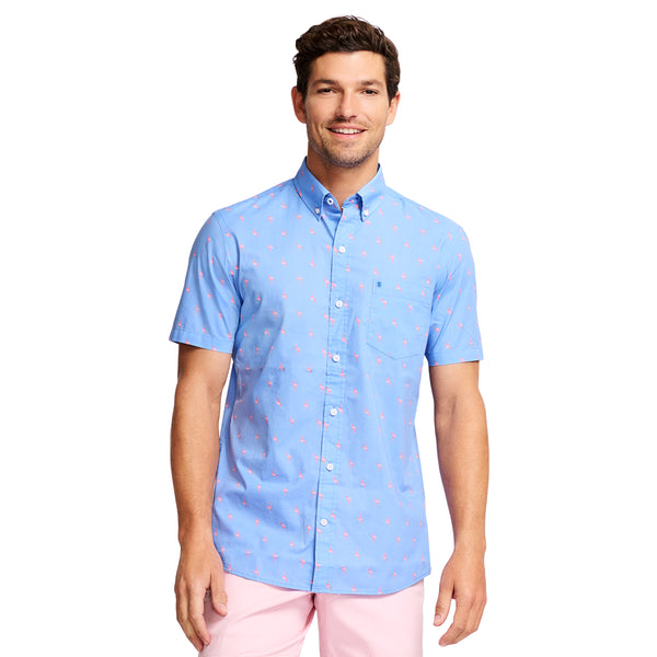 SHORT-SLEEVE BREEZE PRINT BUTTON-DOWN SHIRT - CORNFLOWER BLUE