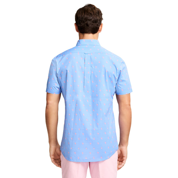 SHORT-SLEEVE BREEZE PRINT BUTTON-DOWN SHIRT - CORNFLOWER BLUE