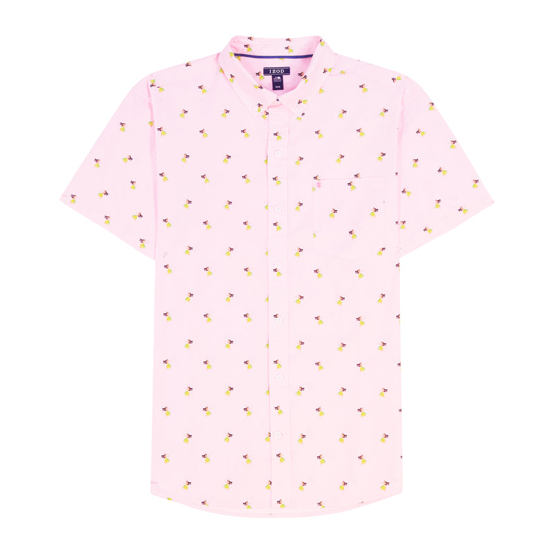 BREEZE PRINT SHORT-SLEEVE BUTTON-DOWN SHIRT - FAIRY TALE PINK