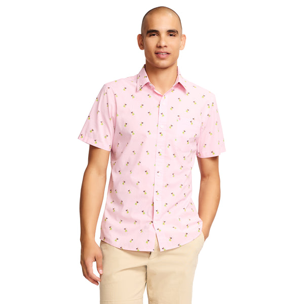 BREEZE PRINT SHORT-SLEEVE BUTTON-DOWN SHIRT - FAIRY TALE PINK