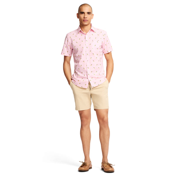 BREEZE SHORT SLEEVE PRINTED BUTTON DOWN SHIRT - FAIRY TALE PINK