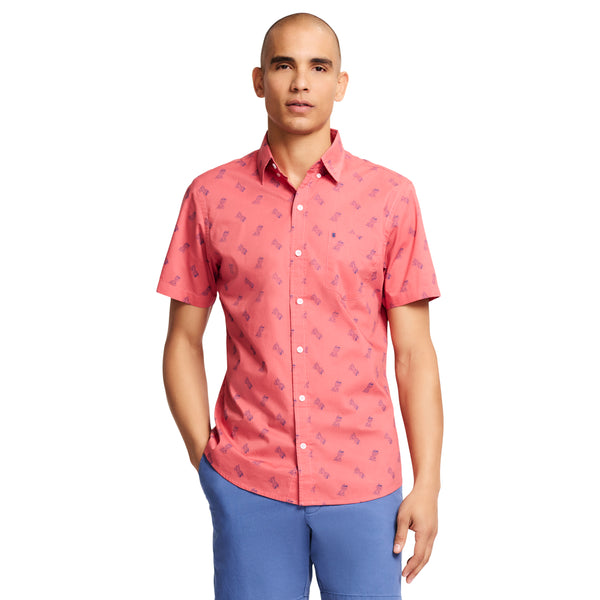 SHORT-SLEEVE BREEZE PRINT BUTTON-DOWN SHIRT - RAPTURE ROSE