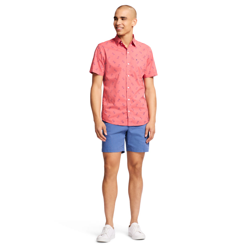 BREEZE PRINT SHORT-SLEEVE BUTTON-DOWN SHIRT - RAPTURE ROSE