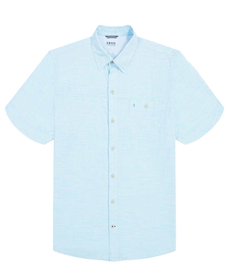 SALTWATER DOCKSIDE CHAMBRAY STRIPE SHORT-SLEEVE BUTTON-DOWN SHIRT - RIVER BLUE