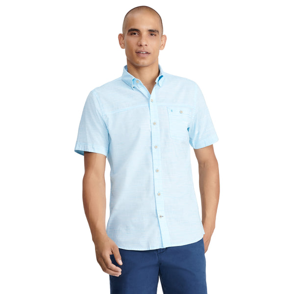 SALTWATER SHORT-SLEEVE DOCKSIDE BUTTON-DOWN CHAMBRAY SHIRT - RIVER BLUE