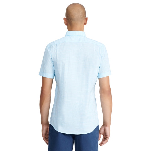 SALTWATER SHORT-SLEEVE DOCKSIDE BUTTON-DOWN CHAMBRAY SHIRT - RIVER BLUE