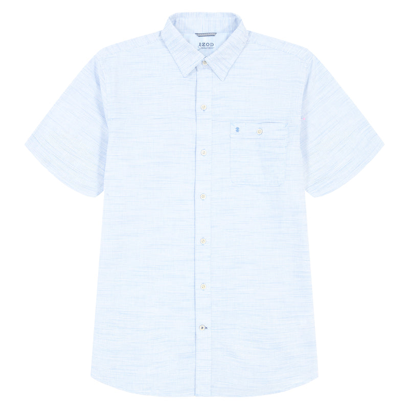 SALTWATER DOCKSIDE CHAMBRAY STRIPE SHORT-SLEEVE BUTTON-DOWN SHIRT - BLUE REVIVAL