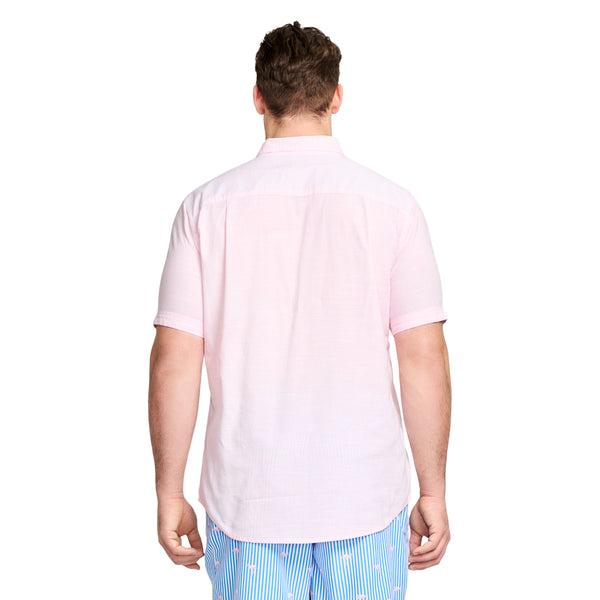 BIG AND TALL SALTWATER SHORT-SLEEVE DOCKSIDE BUTTON-DOWN CHAMBRAY SHIRT - PEONY PINK