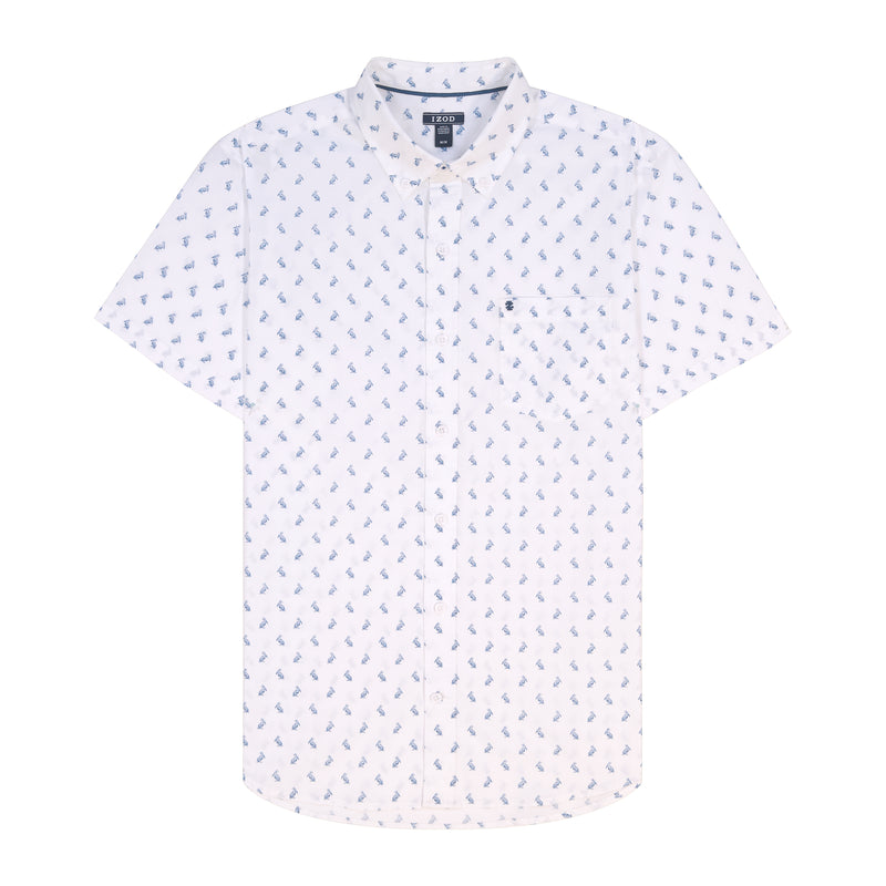 SHORT-SLEEVE BREEZE PRINT BUTTON-DOWN SHIRT - BRIGHT WHITE