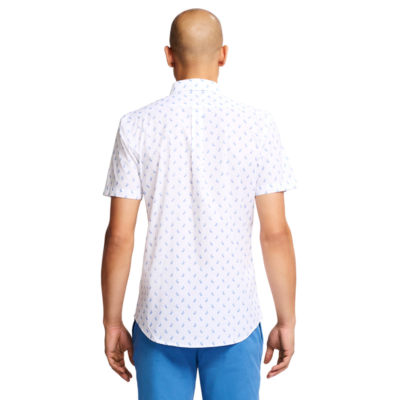 SHORT-SLEEVE BREEZE PRINT BUTTON-DOWN SHIRT - BRIGHT WHITE