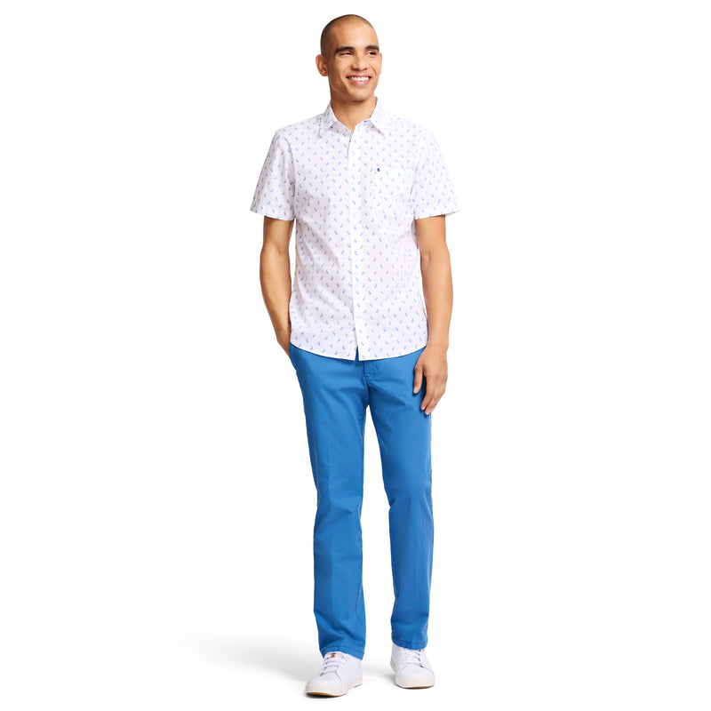 BREEZE PRINT SHORT-SLEEVE BUTTON-DOWN SHIRT - BRIGHT WHITE