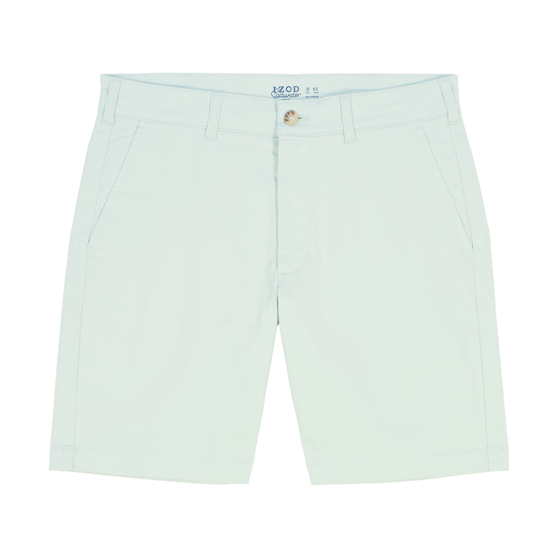 SALTWATER FLAT-FRONT TWILL SHORT 9.5" - HARBOR GRAY SEAFOAM GREEN