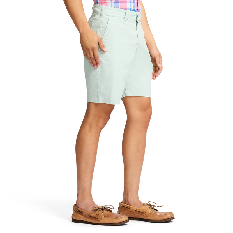 SALTWATER FLAT-FRONT TWILL SHORT 9.5" - HARBOR GRAY SEAFOAM GREEN