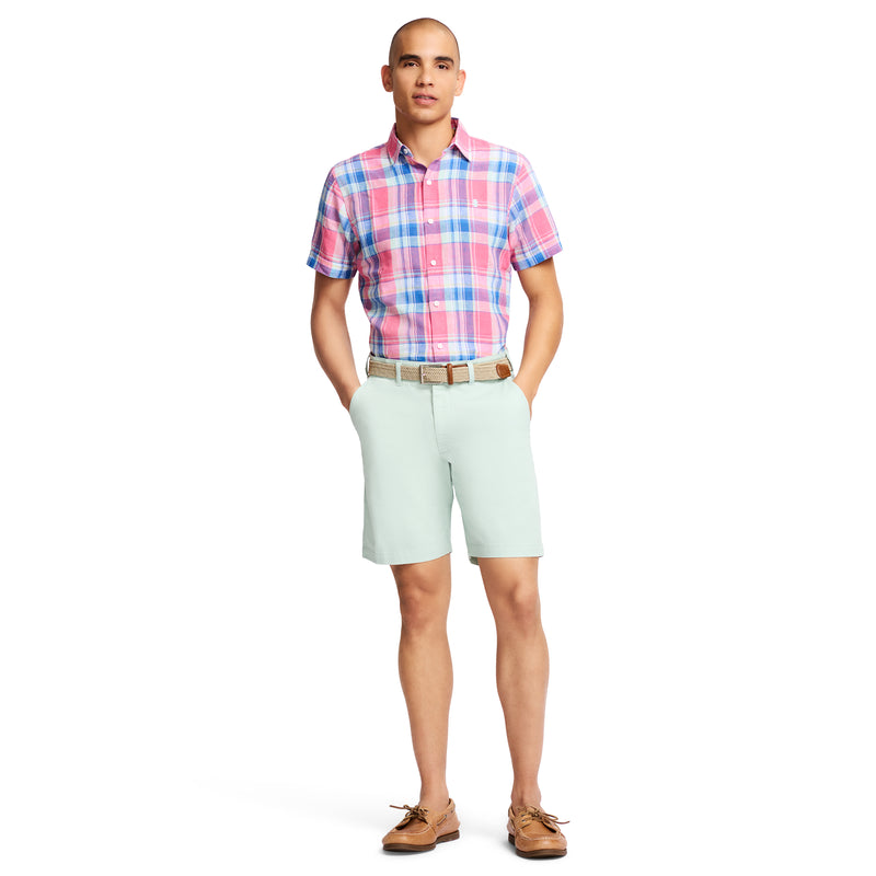 SALTWATER FLAT-FRONT TWILL SHORT 9.5" - HARBOR GRAY SEAFOAM GREEN