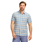 MADRAS PLAID SHORT SLEEVE BUTTON DOWN SHIRT - ALMOND CREAM