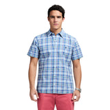 MADRAS PLAID SHORT SLEEVE BUTTON DOWN SHIRT - CHAMBRAY BLUE