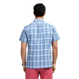 MADRAS PLAID SHORT SLEEVE BUTTON DOWN SHIRT - CHAMBRAY BLUE