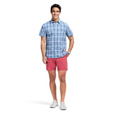 MADRAS PLAID SHORT SLEEVE BUTTON DOWN SHIRT - CHAMBRAY BLUE