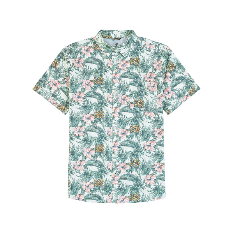 BIG & TALL DOCKSIDE SHORT SLEEVE CHAMBRAY PRINTED SHIRT - JADE