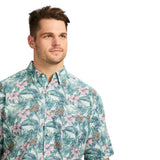 BIG & TALL DOCKSIDE SHORT SLEEVE CHAMBRAY PRINTED SHIRT - JADE