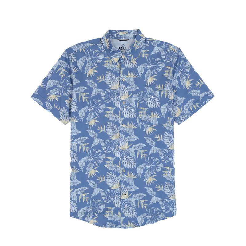 DOCKSIDE PRINTED CHAMBRAY SHORT SLEEVE BUTTON DOWN SHIRT - MOONLIGHT BLUE