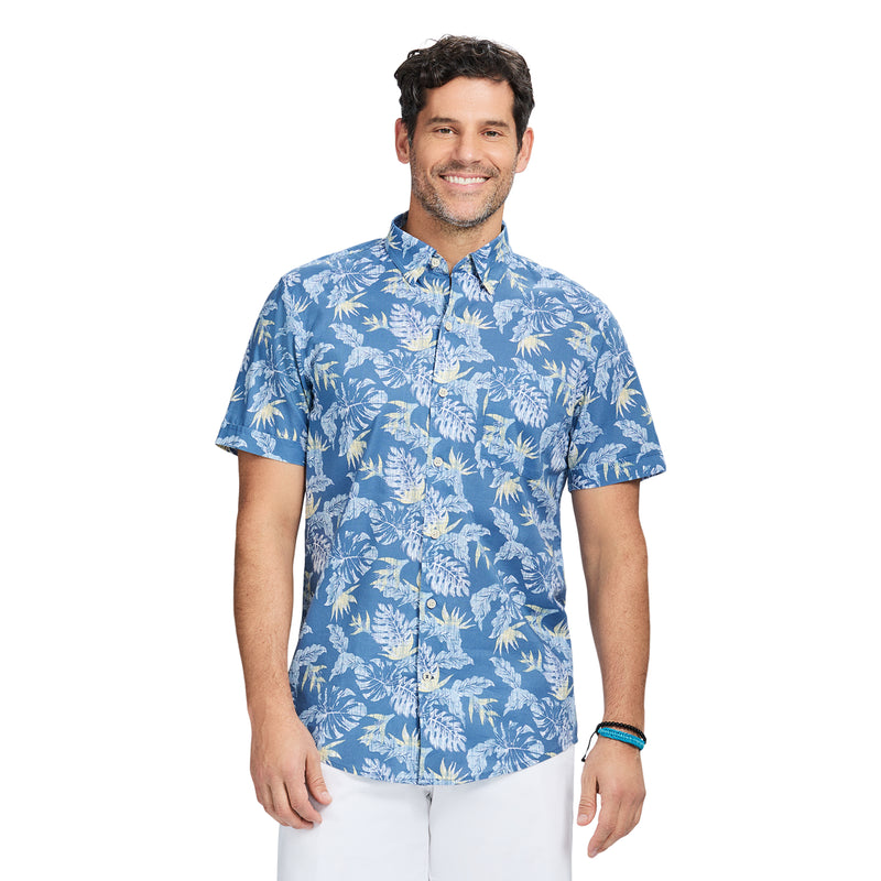 DOCKSIDE PRINTED CHAMBRAY SHORT SLEEVE BUTTON DOWN SHIRT - MOONLIGHT BLUE