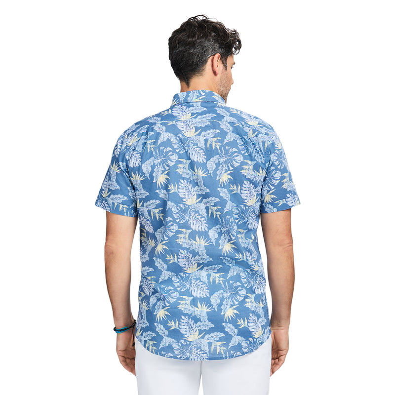 DOCKSIDE PRINTED CHAMBRAY SHORT SLEEVE BUTTON DOWN SHIRT - MOONLIGHT BLUE