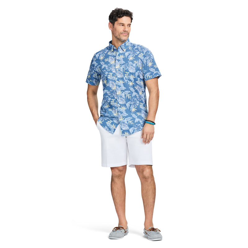 DOCKSIDE PRINTED CHAMBRAY SHORT SLEEVE BUTTON DOWN SHIRT - MOONLIGHT BLUE