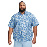 BIG & TALL DOCKSIDE SHORT SLEEVE CHAMBRAY PRINTED SHIRT - MOONLIGHT BLUE
