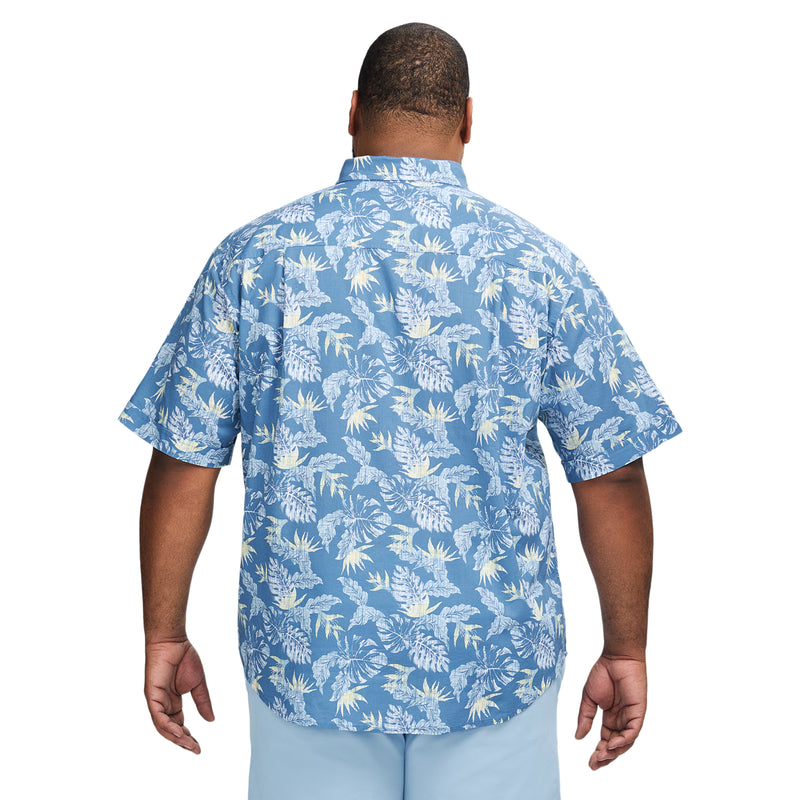 BIG & TALL DOCKSIDE PRINTED CHAMBRAY SHORT SLEEVE BUTTON DOWN SHIRT - MOONLIGHT BLUE