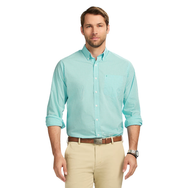 PERFORMANCE COMFORT LONG SLEEVE PLAID BUTTON DOWN SHIRT - BERYL GREEN