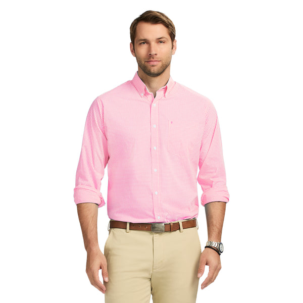 PERFORMANCE COMFORT LONG-SLEEVE PLAID BUTTON DOWN SHIRT - PINK CARNATION