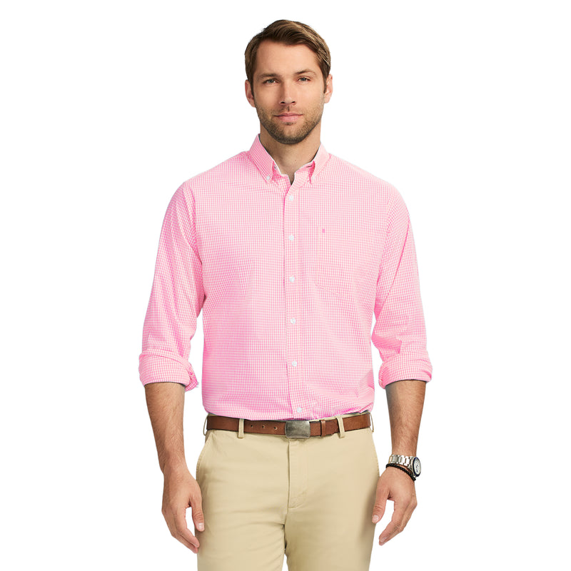 PERFORMANCE COMFORT LONG-SLEEVE PLAID BUTTON DOWN SHIRT - PINK CARNATION