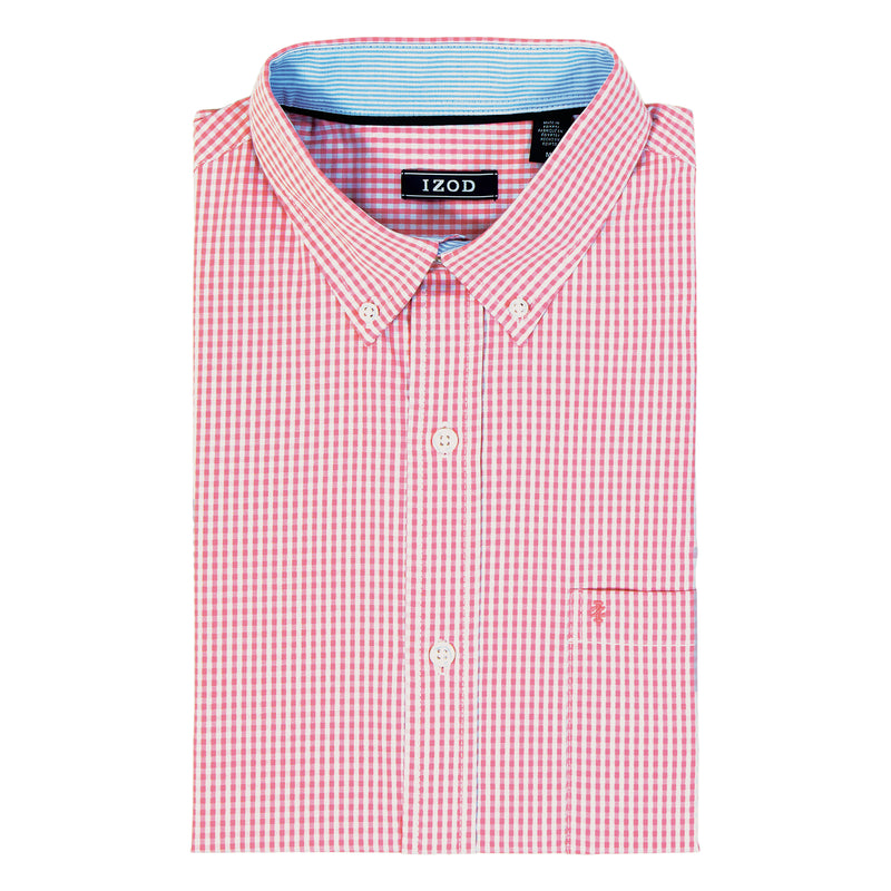 PERFORMANCE COMFORT LONG-SLEEVE PLAID BUTTON DOWN SHIRT - PINK CARNATION