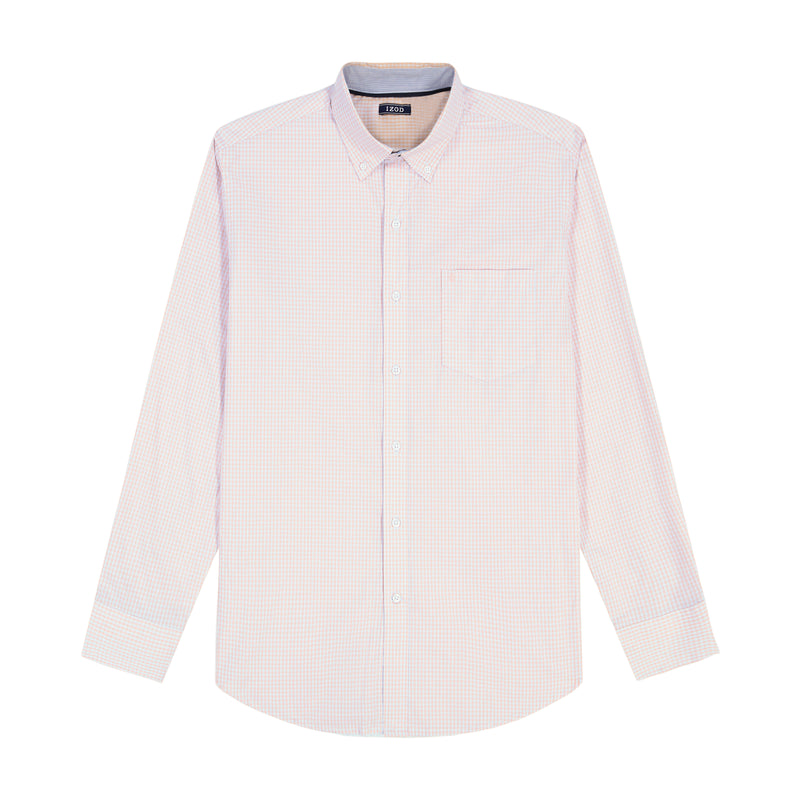 PERFORMANCE COMFORT LONG SLEEVE PLAID BUTTON DOWN SHIRT - ALMOND CREAM