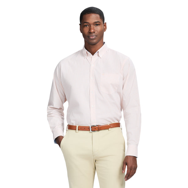 PERFORMANCE COMFORT LONG SLEEVE PLAID BUTTON DOWN SHIRT - ALMOND CREAM