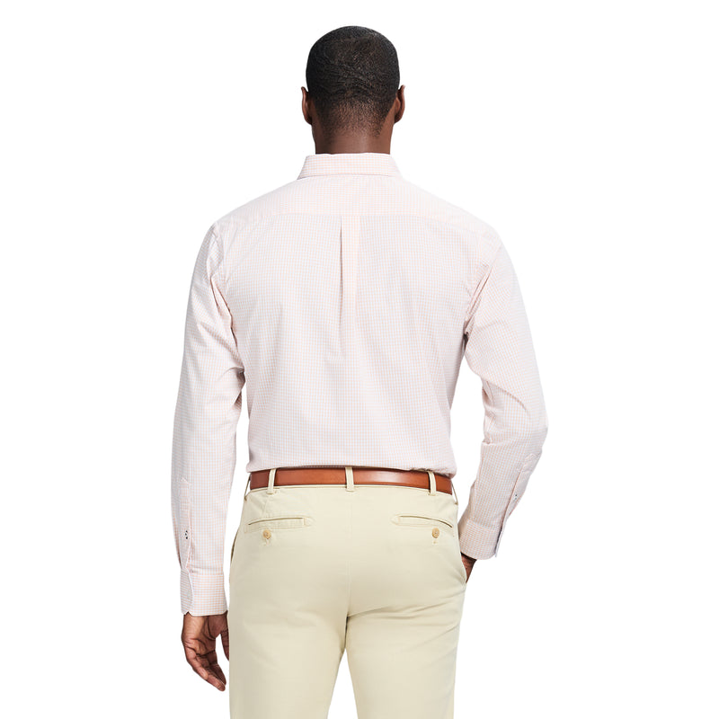 PERFORMANCE COMFORT LONG SLEEVE PLAID BUTTON DOWN SHIRT - ALMOND CREAM