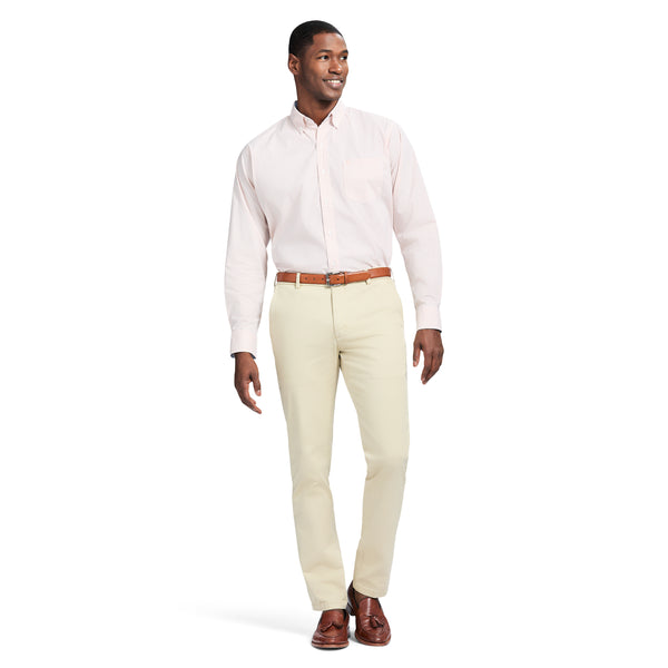 PERFORMANCE COMFORT LONG SLEEVE PLAID BUTTON DOWN SHIRT - ALMOND CREAM