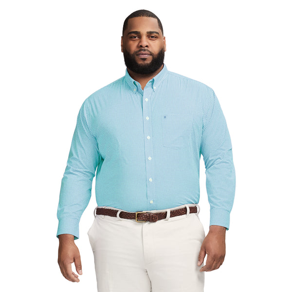 BIG & TALL PERFORMANCE COMFORT LONG SLEEVE PLAID BUTTON DOWN SHIRT - AQUARIUS