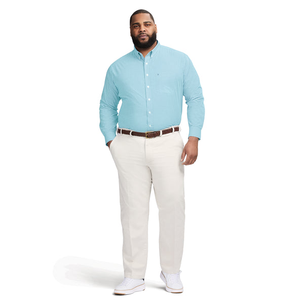 BIG & TALL PERFORMANCE COMFORT LONG SLEEVE PLAID BUTTON DOWN SHIRT - AQUARIUS